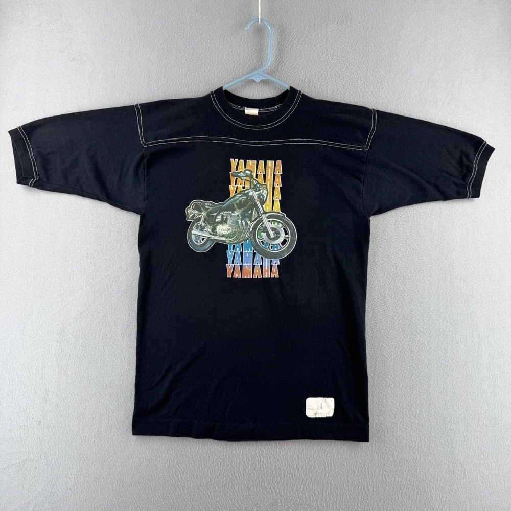 Vintage 70s Yamaha Motorcycle Shirt Mens Large Black Jersey USA‎